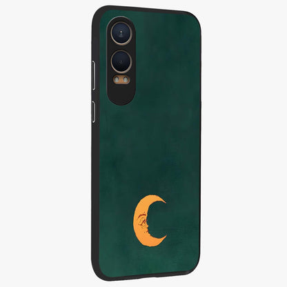 Golden Crescent Mood Glass Case for 1+Nord CE 4 Lite side perspective highlighting elegant crescent detailing and smooth build