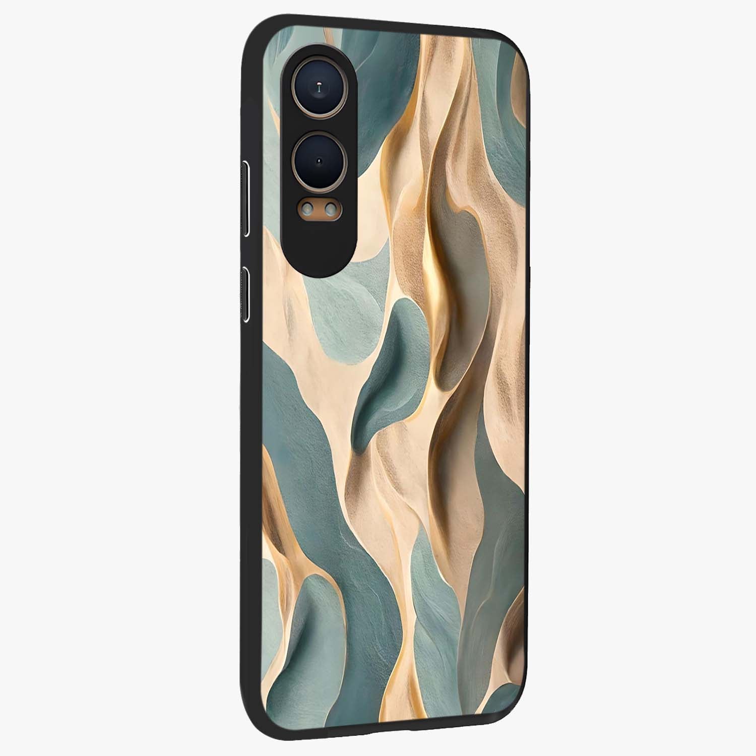 Golden Dune Waves Glass Case for 1+Nord CE 4 Lite side perspective highlighting warm gradients and premium edges