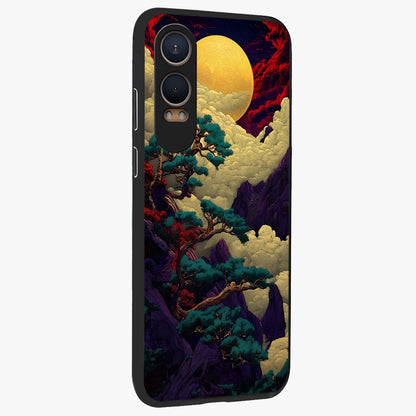 Golden Moon Horizon Glass Case for 1+Nord CE 4 Lite side perspective highlighting smooth celestial detailing and sleek build