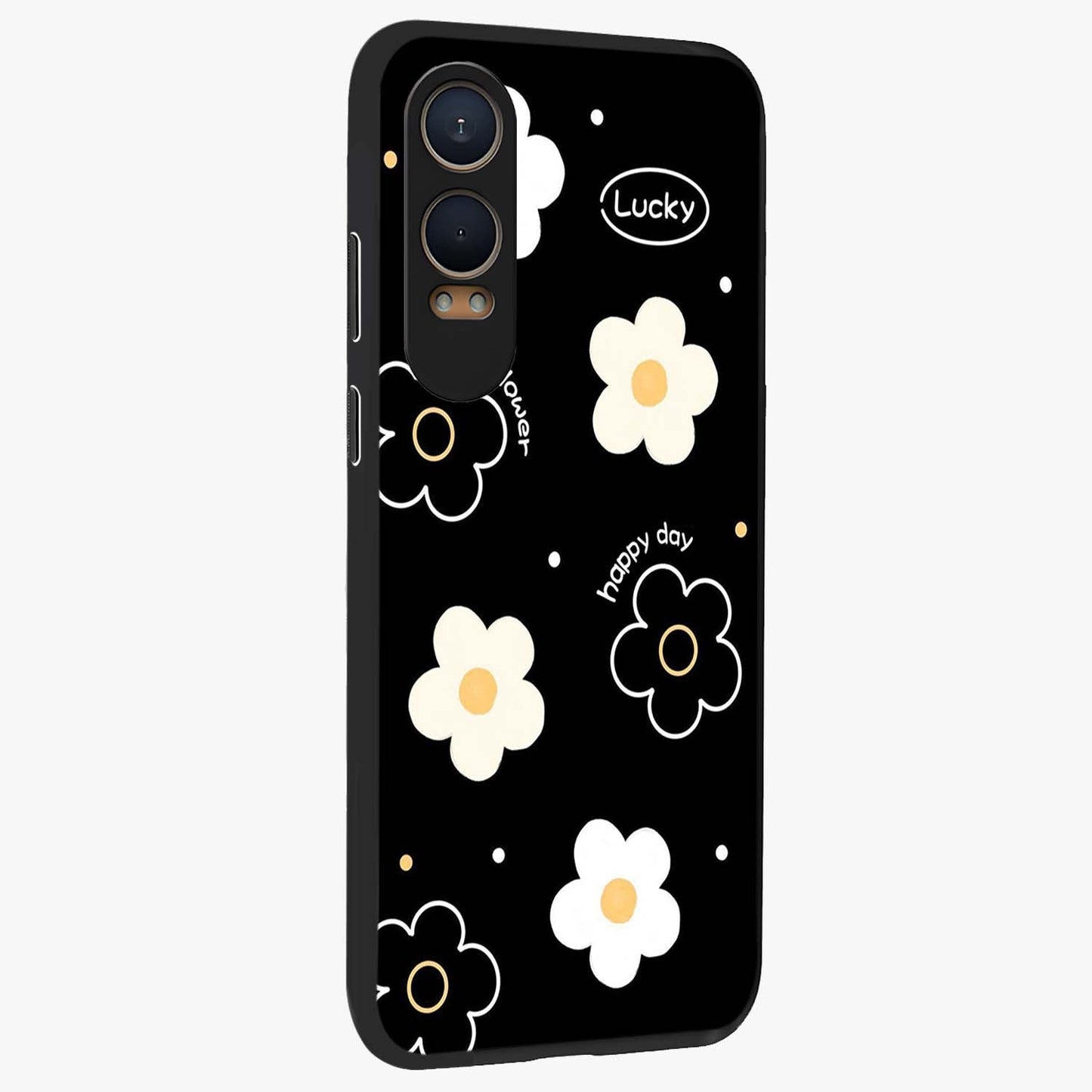 Happy Day Daisy Glass Case for 1+Nord CE 4 Lite side perspective highlighting fresh floral textures and premium edges