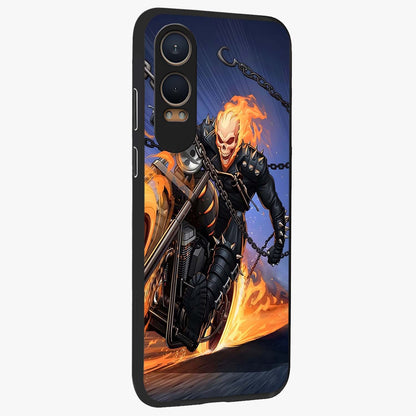 Inferno Chain Rider Glass Case for 1+Nord Ce 4 Lite displayed upright for bold action visibility and premium finish.