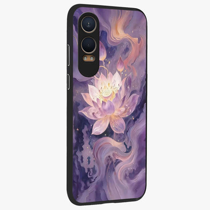 Lavender Lotus Muse Glass Case for 1+Nord CE 4 Lite side perspective highlighting serene lotus textures and premium edges