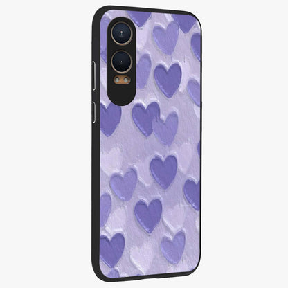 Lavender Paper Hearts Glass Case for 1+Nord CE 4 Lite side perspective highlighting delicate heart textures and sleek build