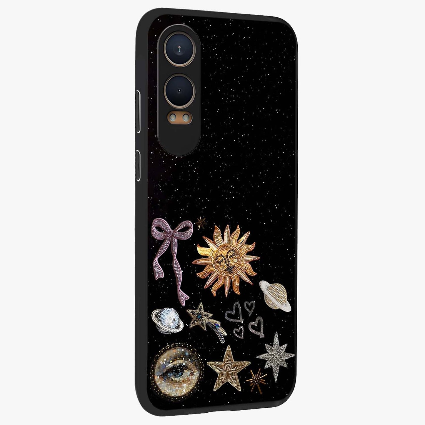 Magical Jewelry Vibe Glass Case for 1+Nord CE 4 Lite side perspective highlighting radiant textures and sleek premium build