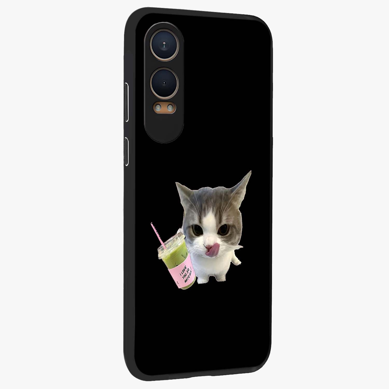 Matcha Cat Style Glass Case for 1+Nord CE 4 Lite side perspective highlighting charming feline textures and smooth premium edges