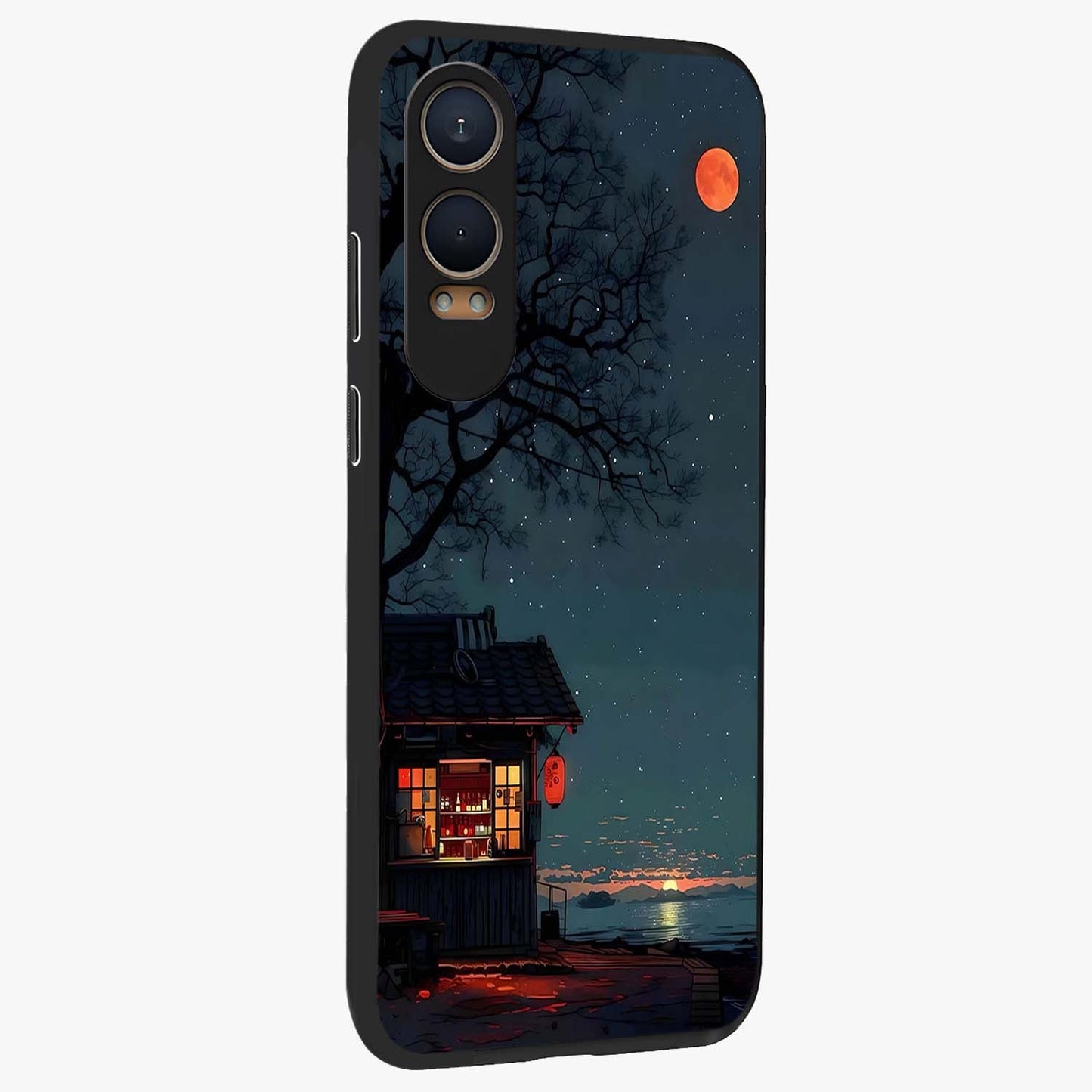 Midnight Lantern Glow Glass Case for 1+Nord CE 4 Lite side perspective highlighting soft light textures and sleek build
