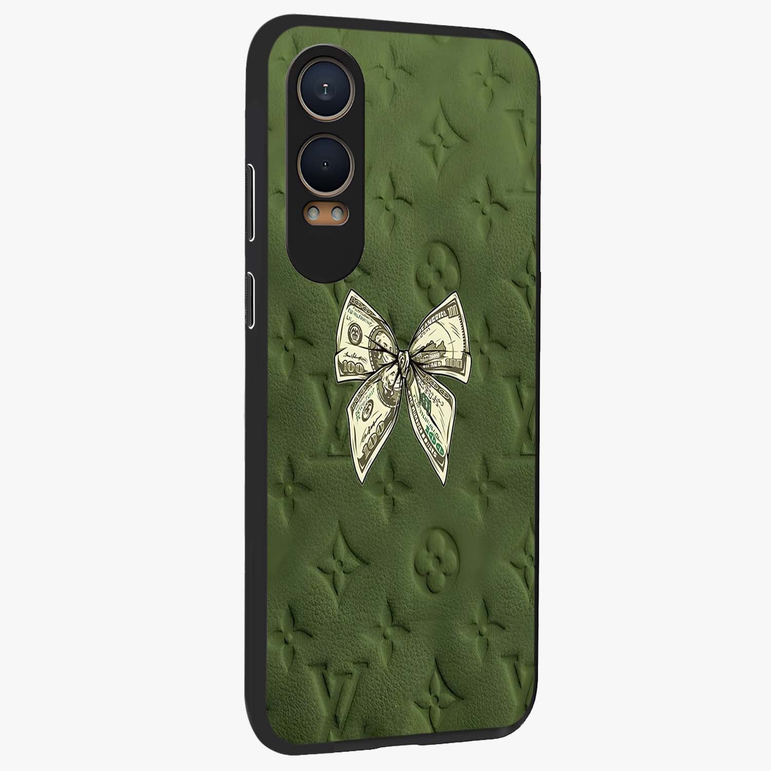 Money Bow Lv Glass Case for 1+Nord CE 4 Lite side perspective highlighting stylish textures and sleek build