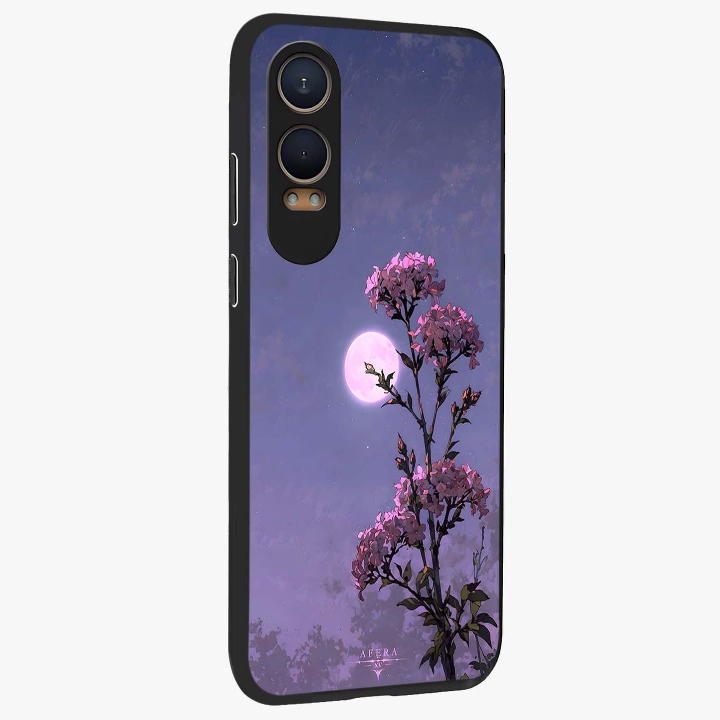 Moonlit Petal Night Glass Case for 1+Nord Ce 4 Lite side perspective highlighting graceful petal textures and smooth build