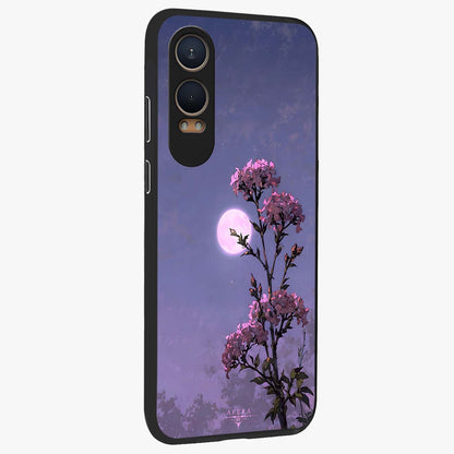 Moonlit Petal Night Glass Case for 1+Nord Ce 4 Lite side perspective highlighting graceful petal textures and smooth build