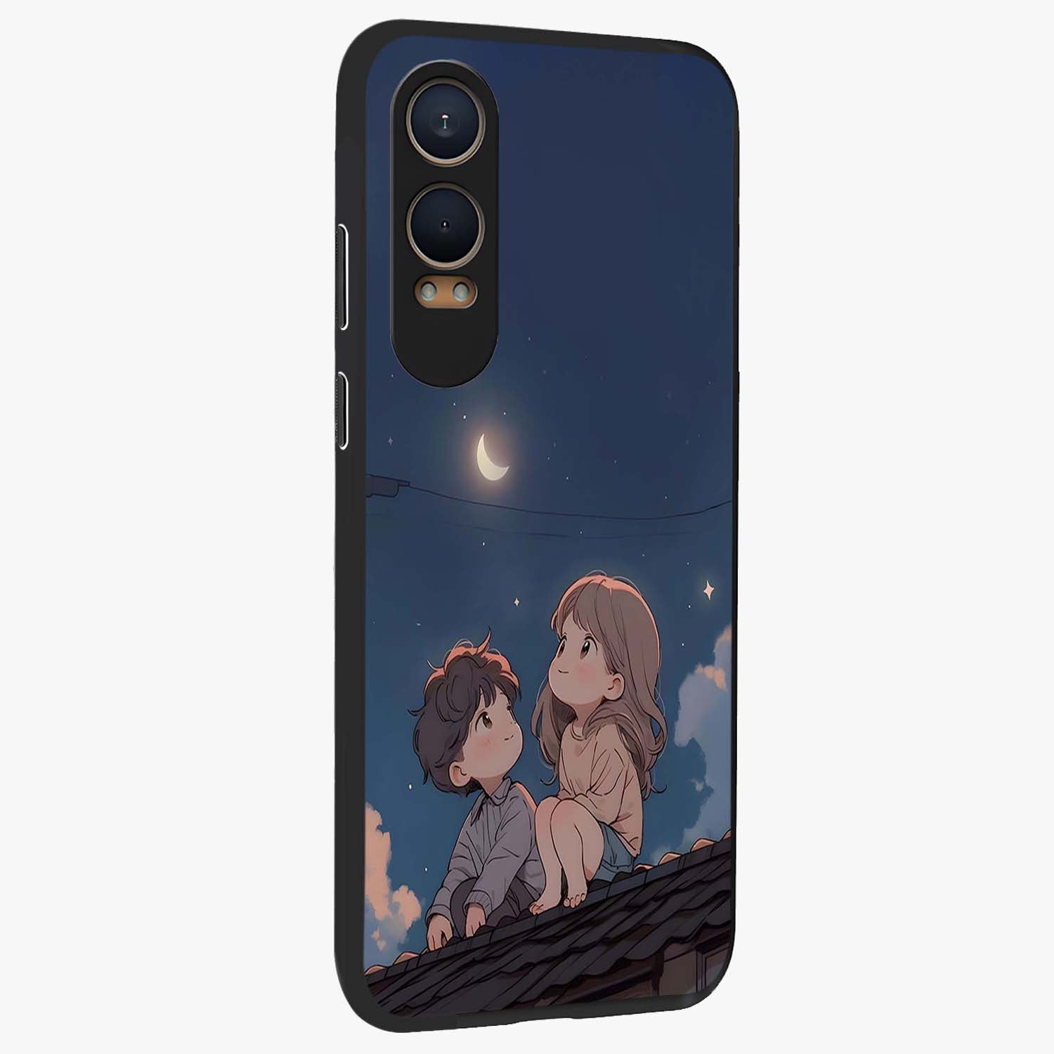 Moonlit Promise Together Glass Case for 1+Nord Ce 4 Lite side perspective highlighting delicate textures and sleek premium build