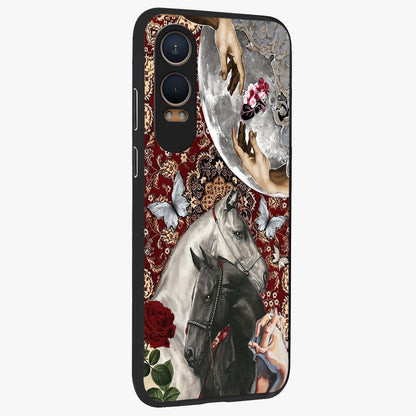 Moonlit Royal Stallion Glass Case for 1+Nord CE 4 Lite side perspective highlighting refined equestrian detailing and premium edges