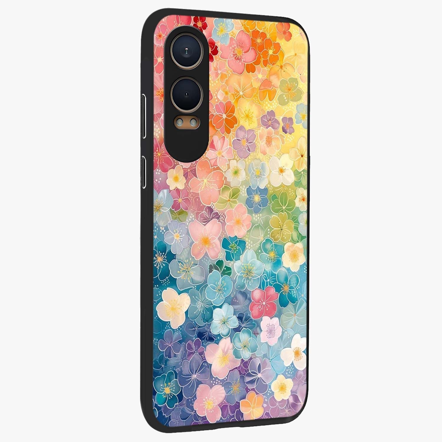 Multiple Background With Flower Glass Case for 1+Nord CE 4 Lite side perspective highlighting rich floral textures and premium edges