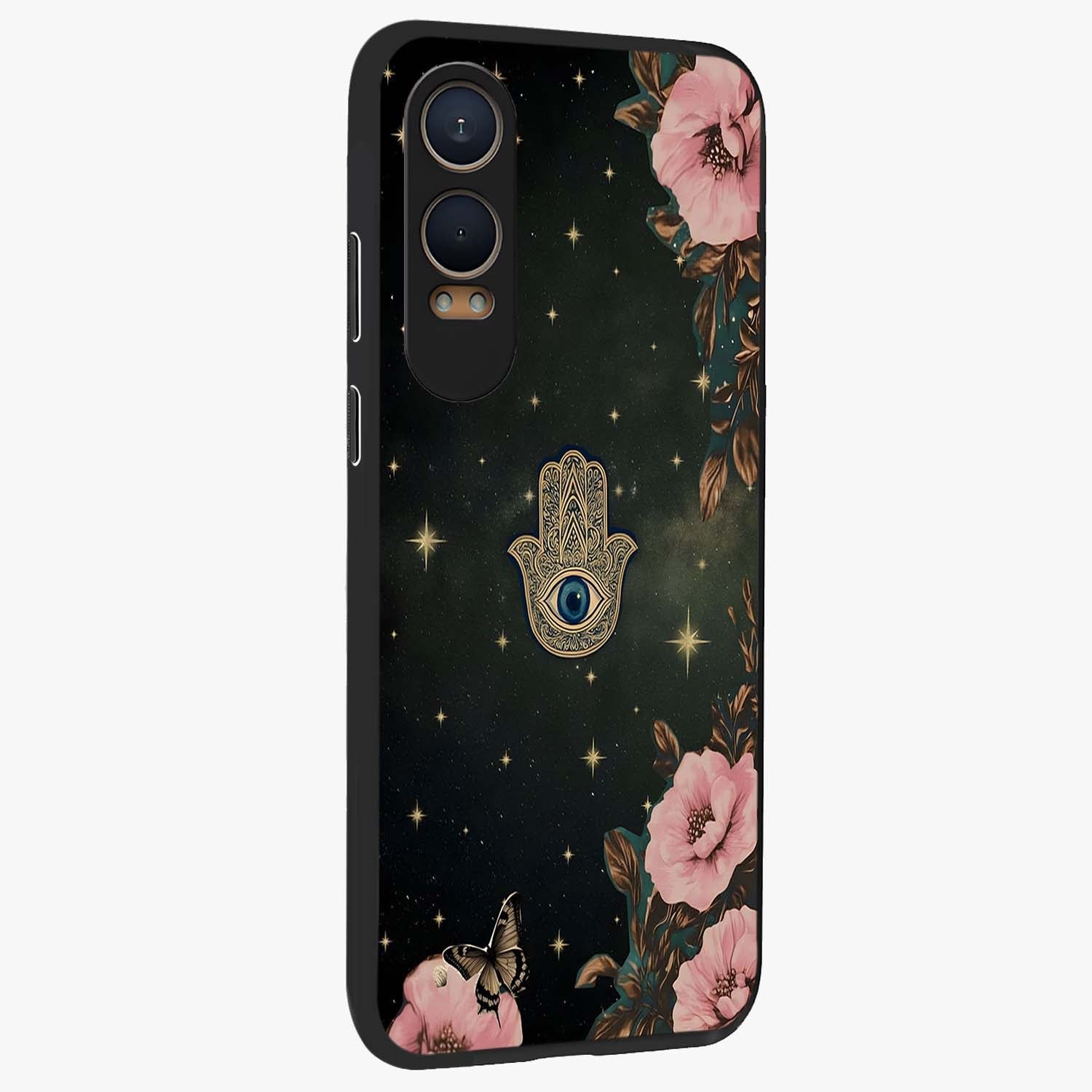 Mystic Bloom Protection Glass Case for 1+Nord Ce 4 Lite side perspective highlighting intricate bloom textures and sleek build