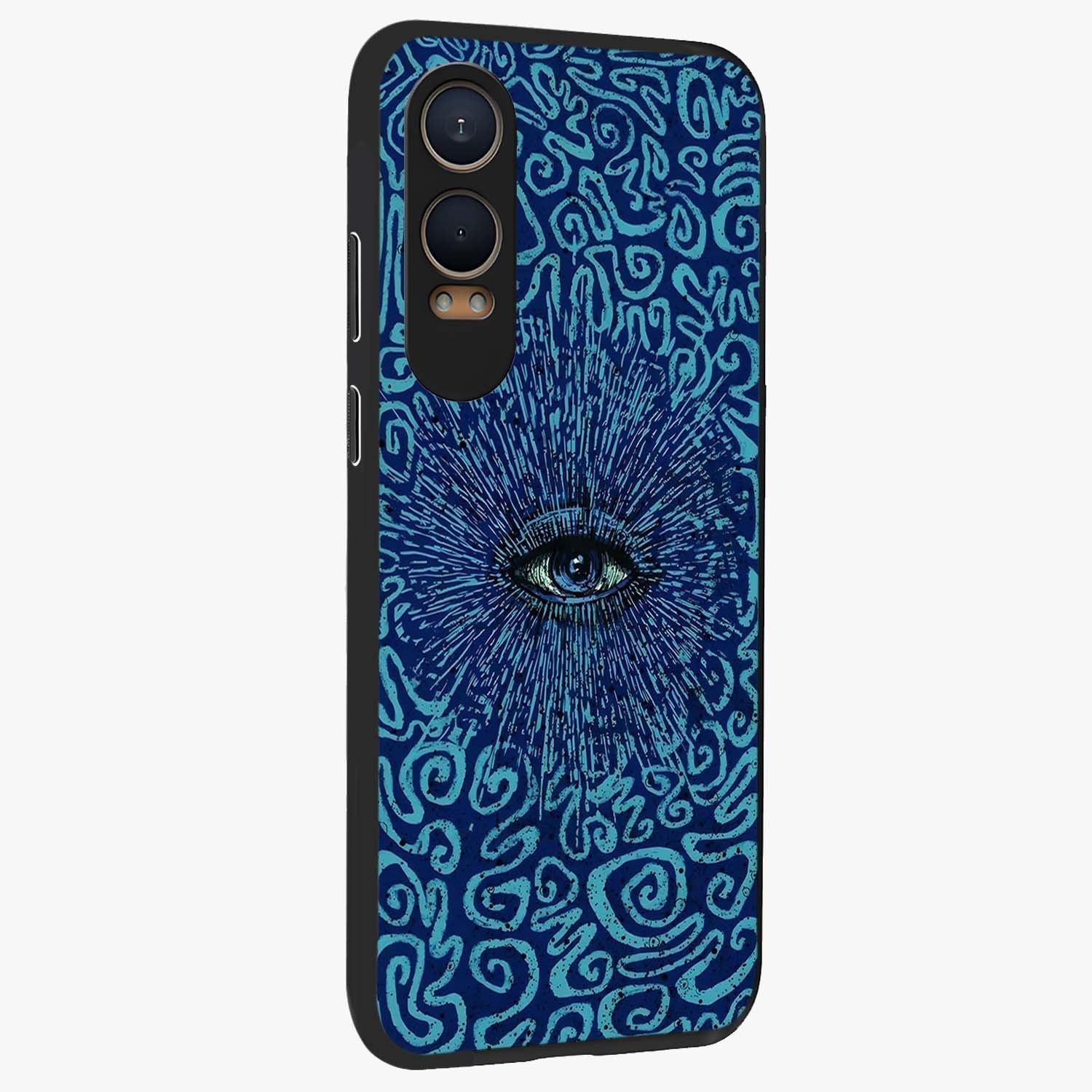 Mystic Inner Eye Glass Case for 1+Nord CE 4 Lite side perspective highlighting bold detailing and smooth edges