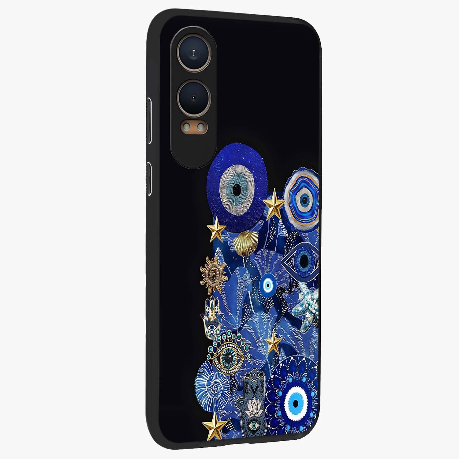 Mystic Ocean Eye Glass Case for 1+Nord Ce 4 Lite side perspective highlighting intricate eye textures and sleek edges