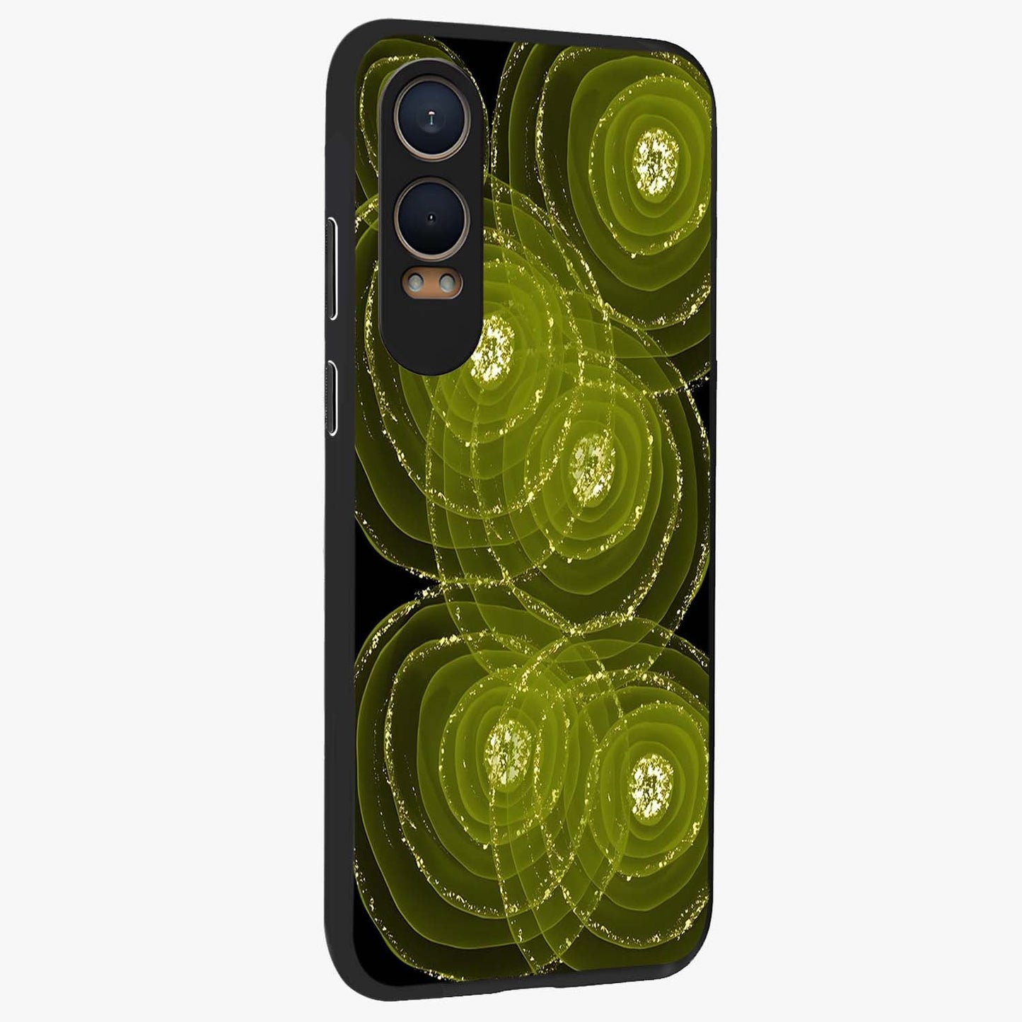 Neon Orbit Bloom Marble Glass Case for 1+Nord CE 4 Lite side perspective highlighting luminous textures and premium edges