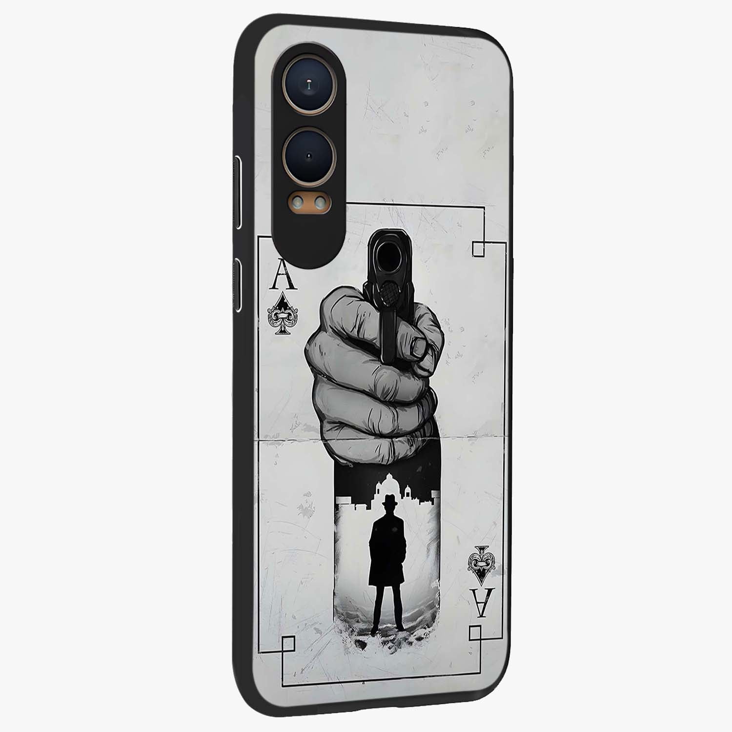 Noir Trigger Fate Glass Case for 1+Nord CE 4 Lite side perspective highlighting strong contrast textures and premium edges