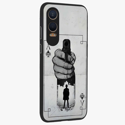 Noir Trigger Fate Glass Case for 1+Nord CE 4 Lite side perspective highlighting strong contrast textures and premium edges