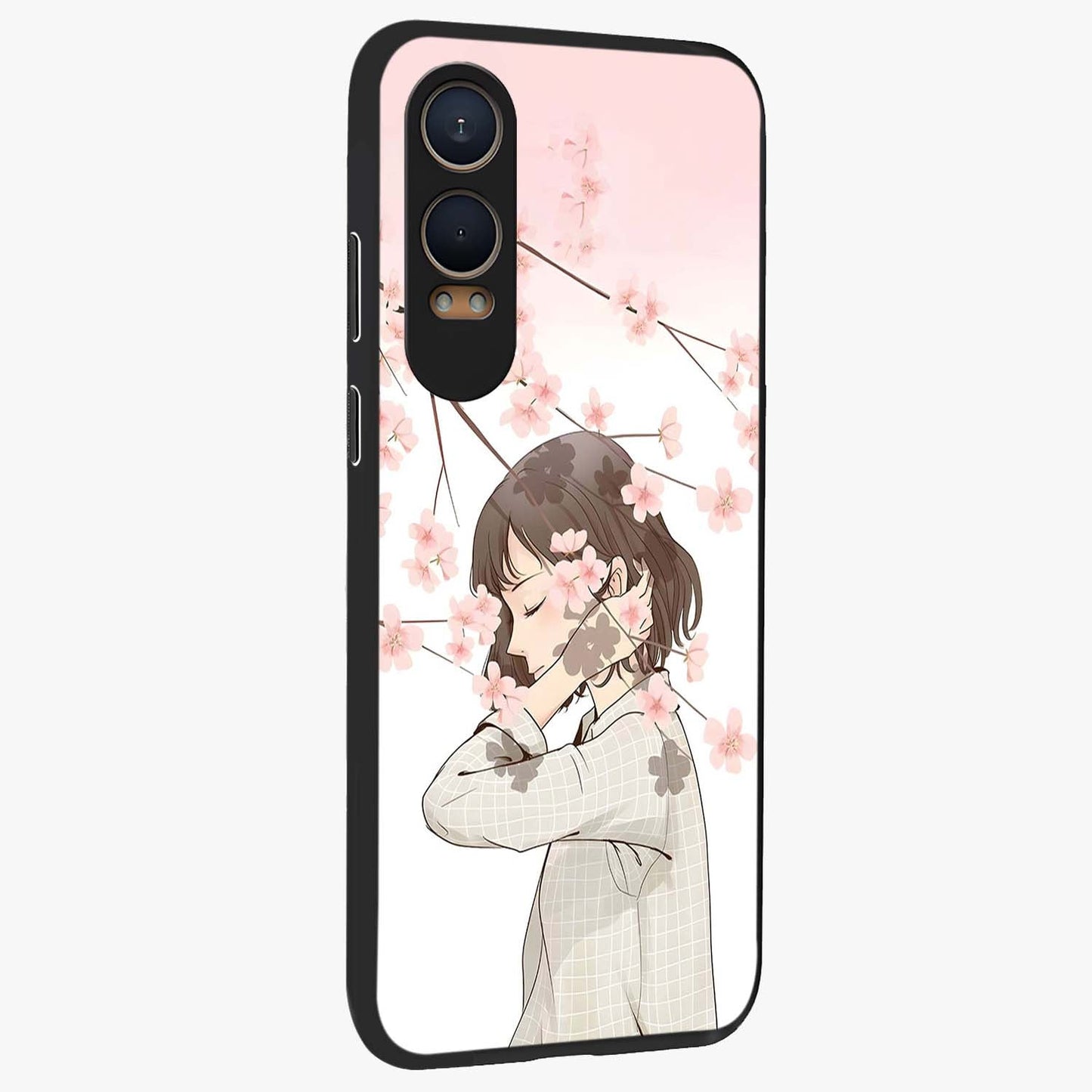 Pink Blossom Girl Glass Case for 1+Nord Ce 4 Lite side perspective highlighting elegant textures and premium edges