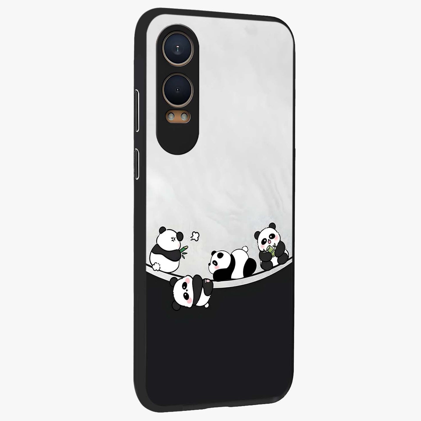 Playful Panda Parade Glass Case for 1+Nord CE 4 Lite side perspective highlighting charming detailing and premium edges