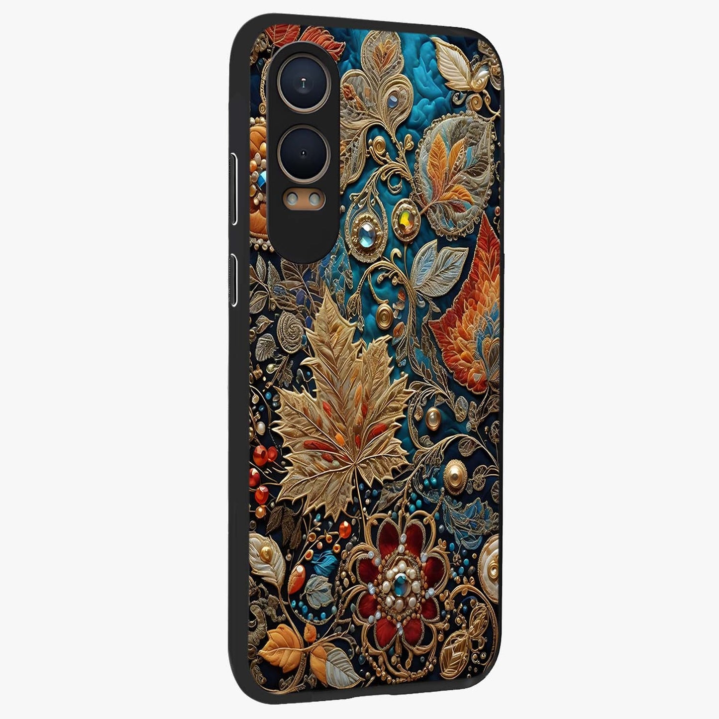 Royal Jewel Garden Glass Case for 1+Nord Ce 4 Lite side perspective highlighting intricate detailing and premium edges