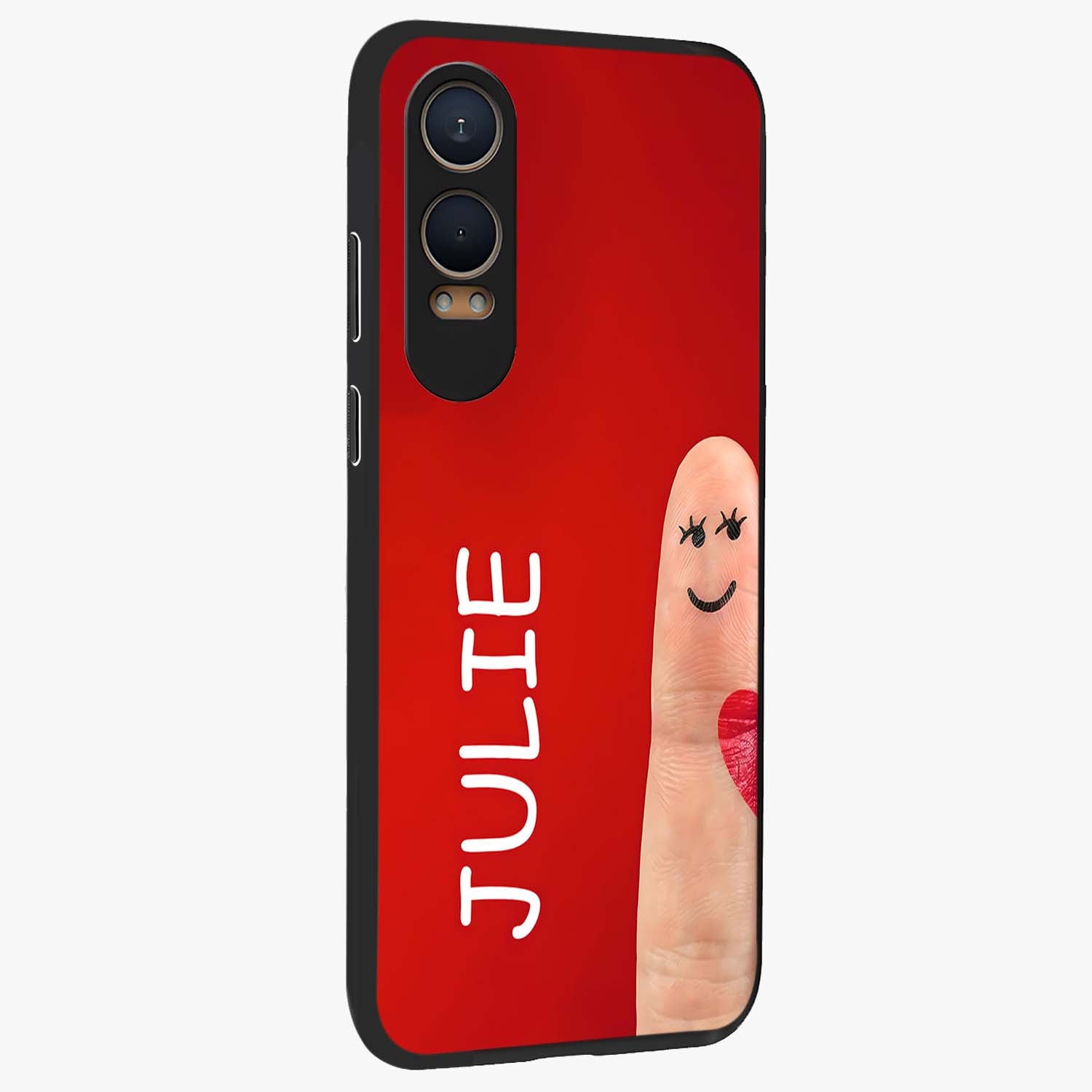 Smiling Love Sign Glass Case for 1+Nord Ce 4 Lite side perspective highlighting playful textures and premium edges