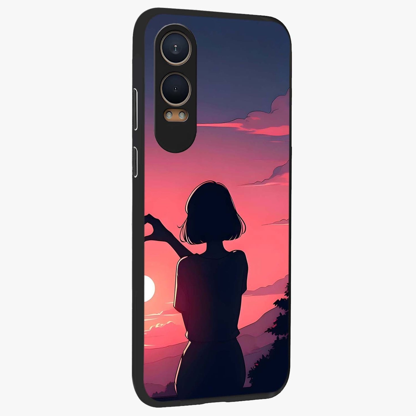 Sunset Silhouette Boy Glass Case for 1+Nord Ce 4 Lite side perspective highlighting dramatic horizon textures and premium edges
