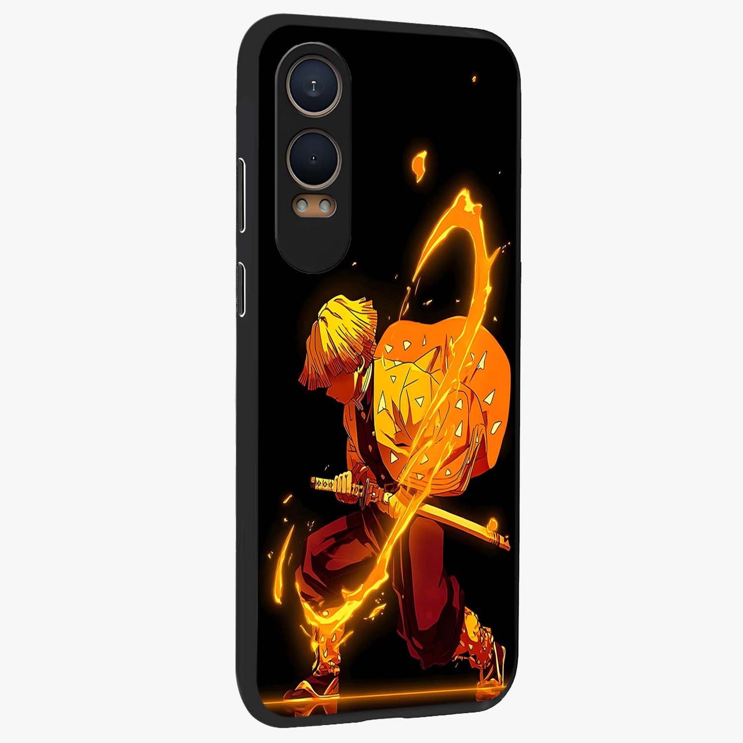 Thunder Flame Execution Glass Case for 1+Nord Ce 4 Lite side perspective highlighting fiery textures and premium edge finish