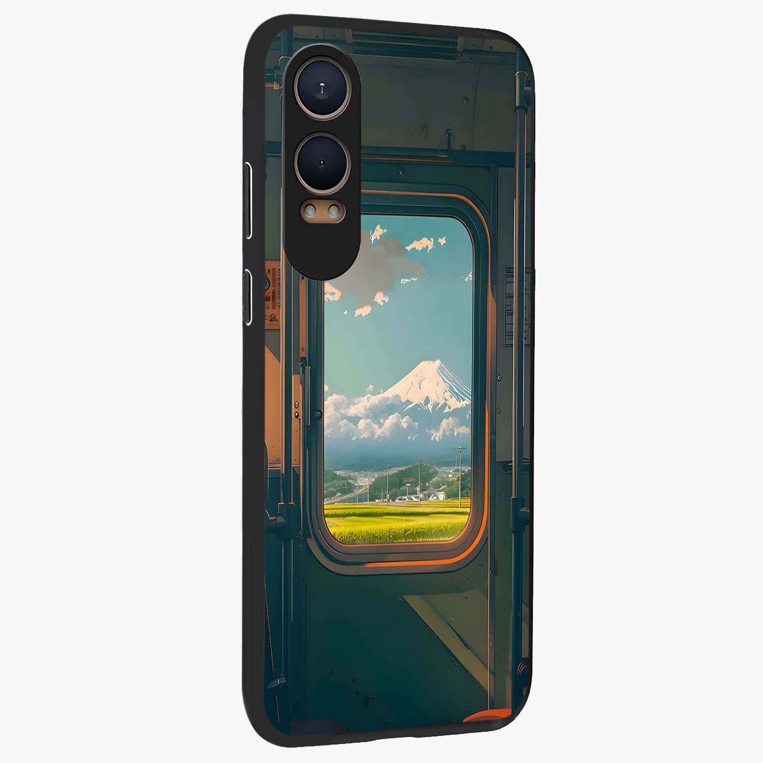 Window to Fuji Glass Case for 1+Nord Ce 4 Lite side perspective highlighting detailed horizon textures and smooth premium build