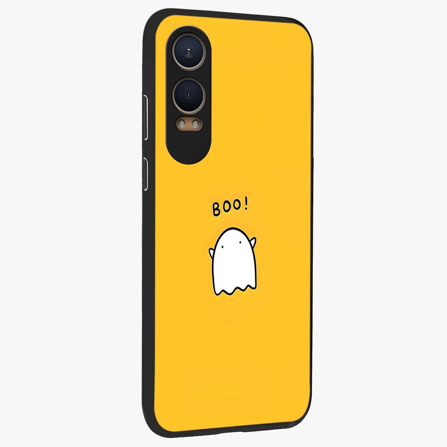Yellow Boo Ghost Glass Case for 1+Nord Ce 4 Lite side perspective highlighting lively textures and premium edges