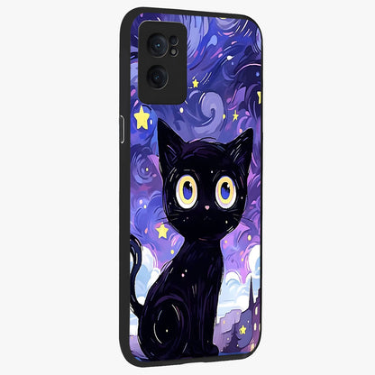 Abstract Cat Art Glass Case for 1+Nord CE 2  premium angled mockup showcasing glossy glass finish and creative feline design