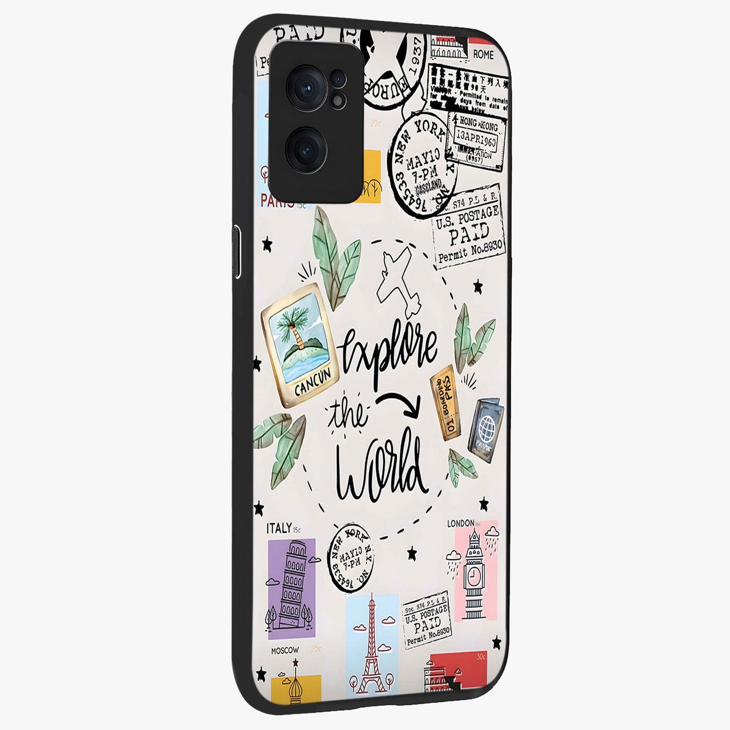 Adventure Awaits Art Glass Case for 1+Nord CE 2  angled display showcasing glossy finish and adventure themed design