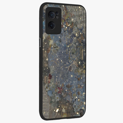 Aesthetic Astrolophia Glass Case for 1+Nord CE 2  angled mockup showcasing glossy cosmic design and premium glass finish