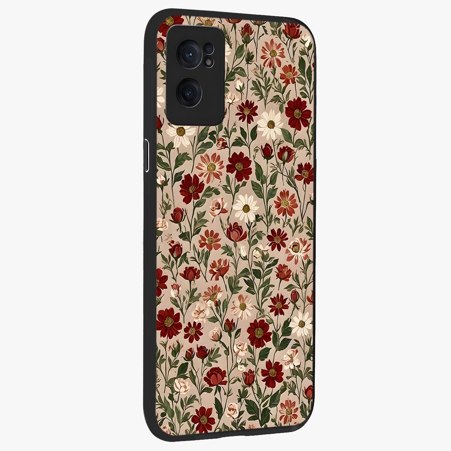 Biege Flower With Leaf Glass Case for 1+Nord CE 2  angled mockup showcasing glossy finish and minimal botanical design