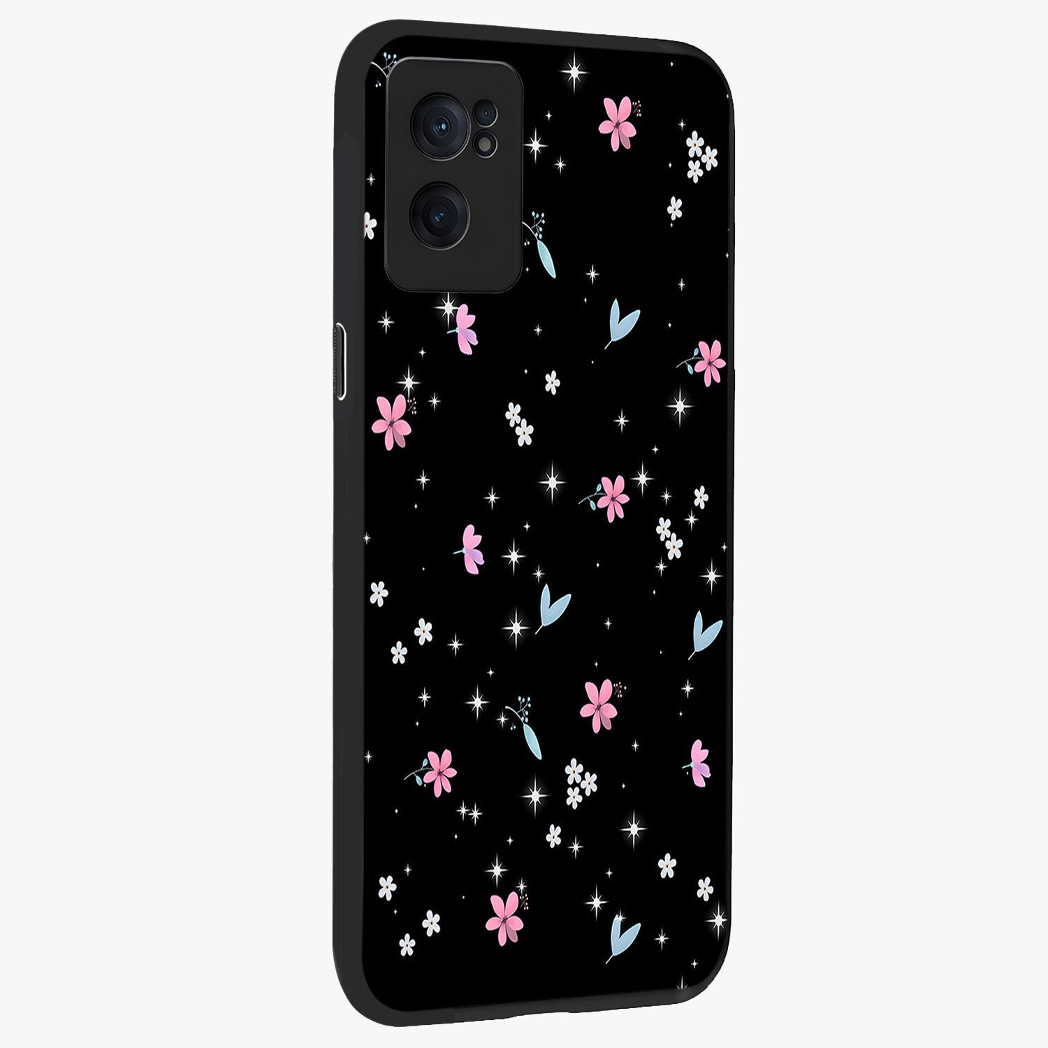 Black Aesthetic Wallpapers Glass Case for 1+Nord CE 2  angled mockup showcasing glossy finish and deep black tones
