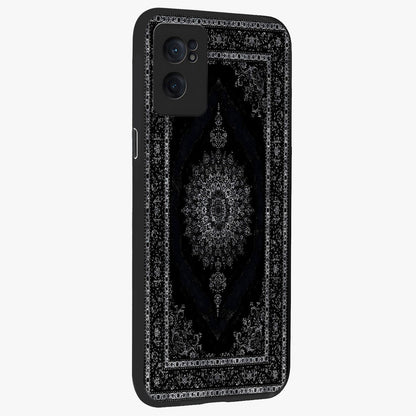 Black Persian Carpet Glass Case for 1+Nord CE 2  angled mockup showcasing glossy finish and detailed ornamental design
