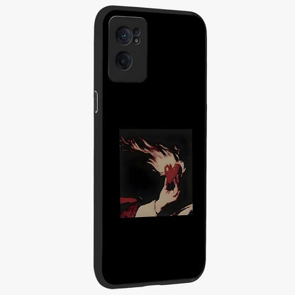 Blazing Heart Faith Glass Case for 1+Nord Ce 2  captured at a warm angle highlighting bold flame tones, gloss, and edge clarity.