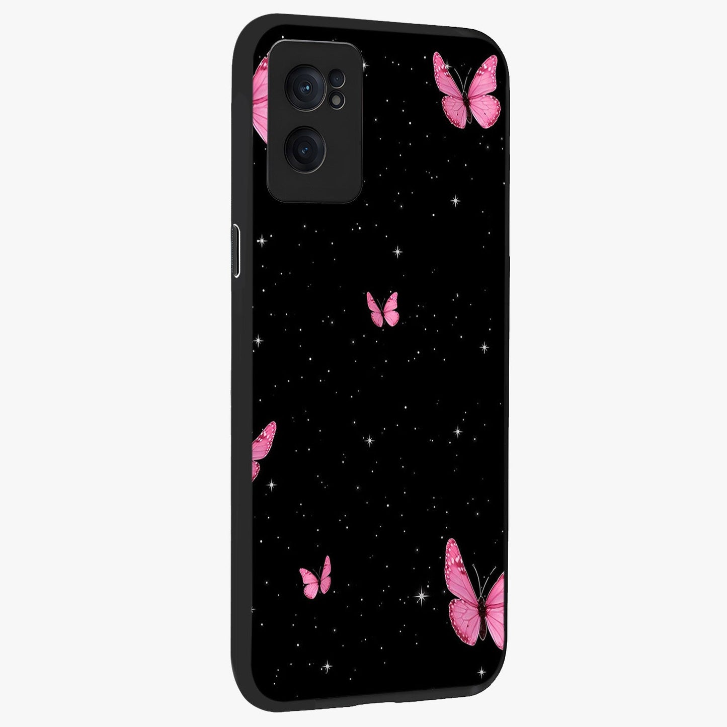 Blinking Butterfly Glass Case for 1+Nord CE 2  captured at a warm angle highlighting soft wing details, gloss, and edge clarity.