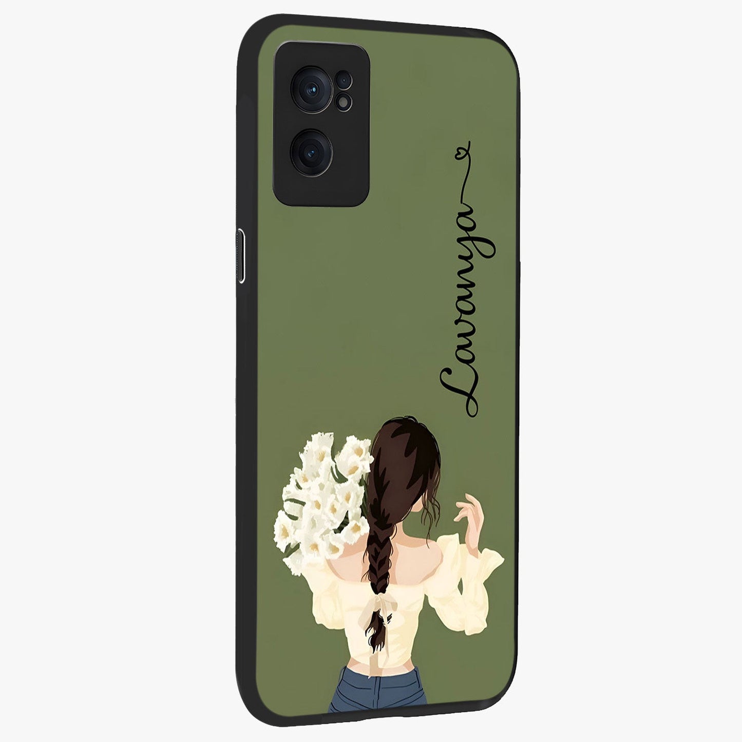 Braided Spring Beauty With Custom Name Glass Case for 1+Nord CE 2  angled mockup showcasing glossy finish and spring inspired detailing