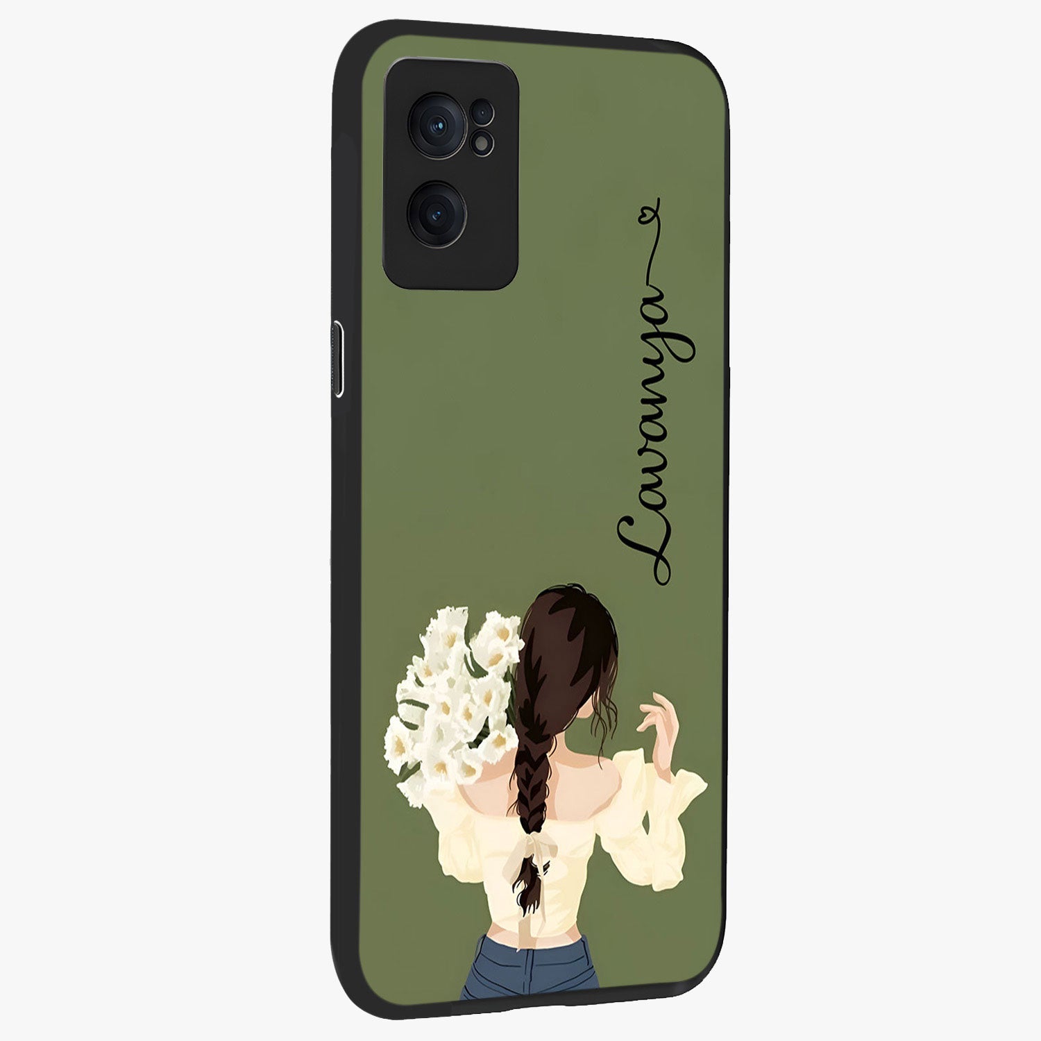 Braided Spring Beauty With Custom Name Glass Case for 1+Nord CE 2  angled mockup showcasing glossy finish and spring inspired detailing