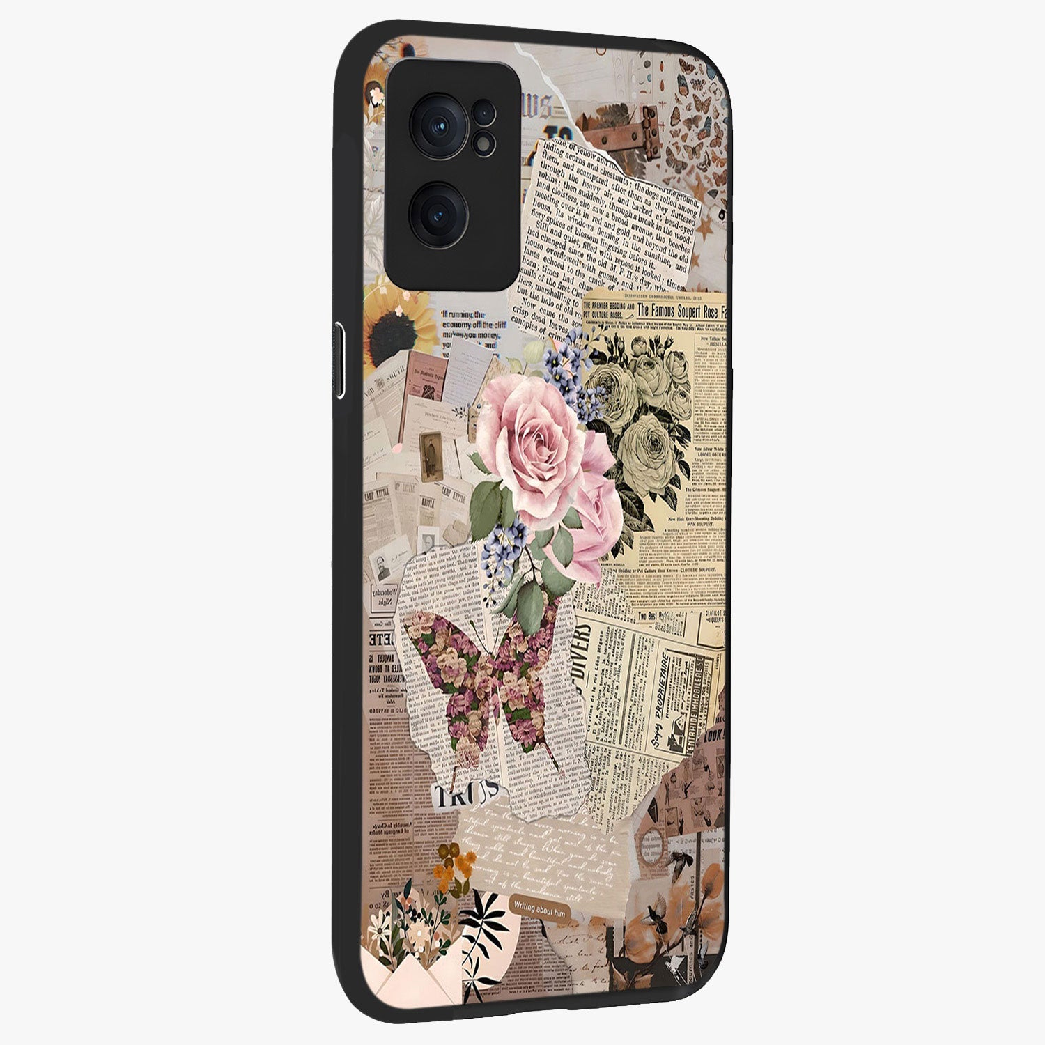 Butterfly News Bloom Glass Case for 1+Nord CE 2  angled mockup showcasing glossy finish and vibrant nature design