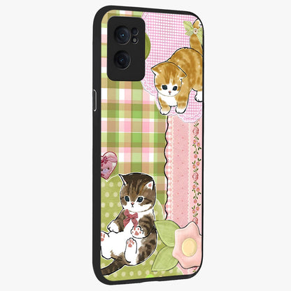 Cats Sweet Button Glass Case for 1+Nord CE 2  angled mockup showcasing glossy finish and charming character design