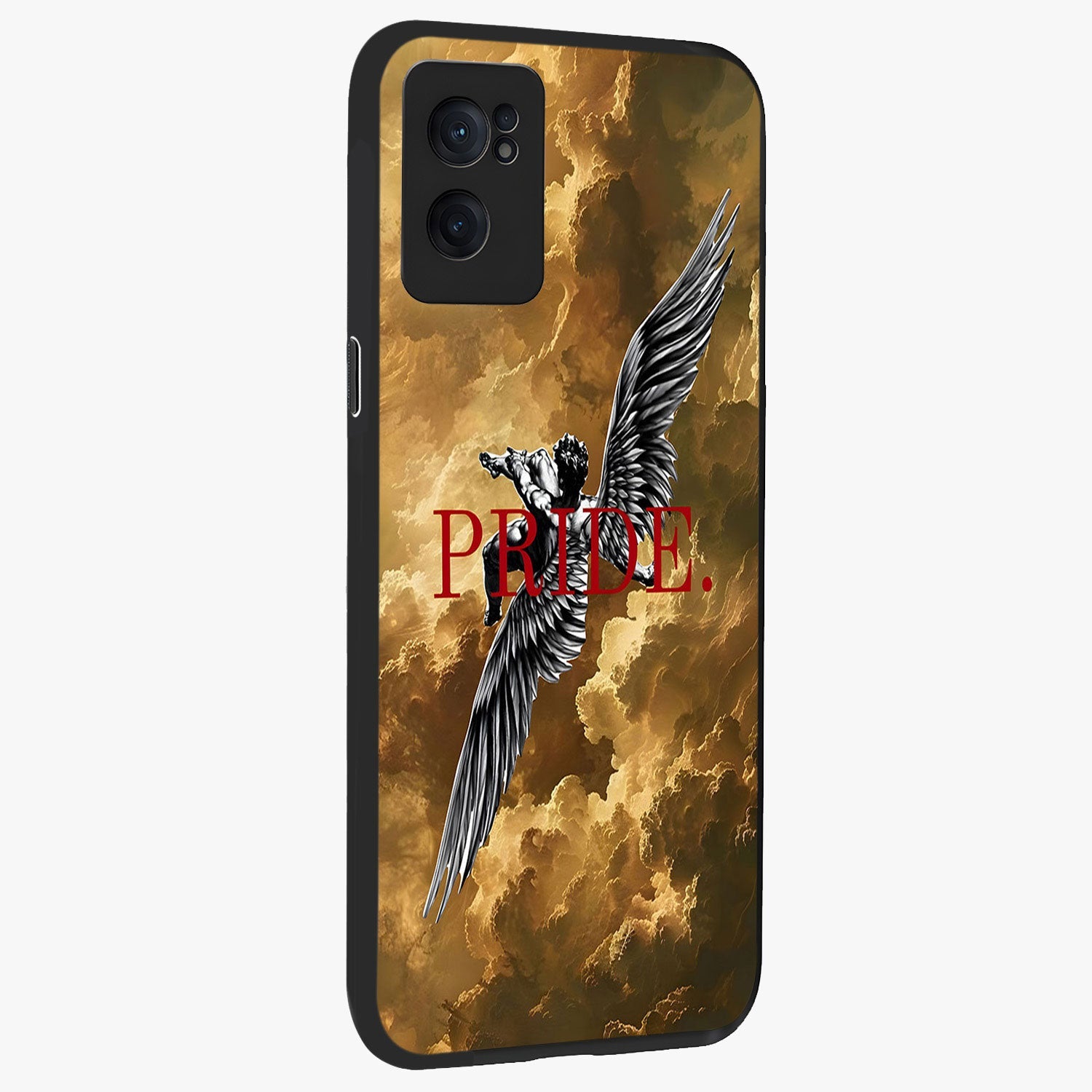 Celestial Fallen Pride Glass Case for 1+Nord CE 2  angled mockup showcasing glossy glass finish and intense night sky detailing