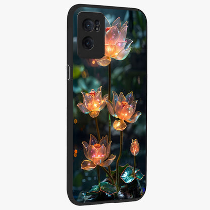 Celestial Lotus Light Glass Case for 1+Nord CE 2  angled mockup showcasing glossy finish and radiant celestial tones