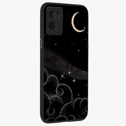 Celestial Midnight Veil Glass Case for 1+Nord CE 2  angled mockup showcasing glossy finish and dark celestial gradients