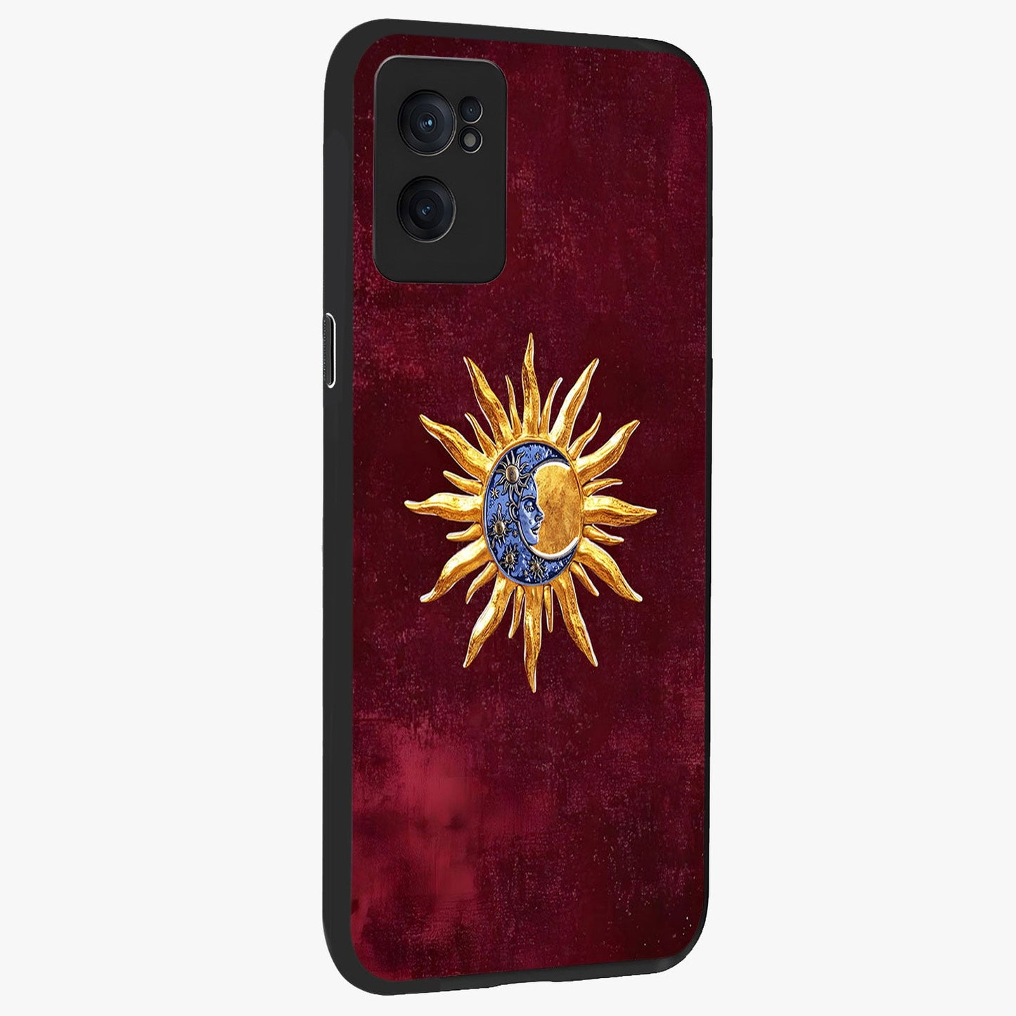 Celestial Unity Charm Glass Case for 1+Nord CE 2  angled mockup showcasing glossy finish and balanced cosmic design