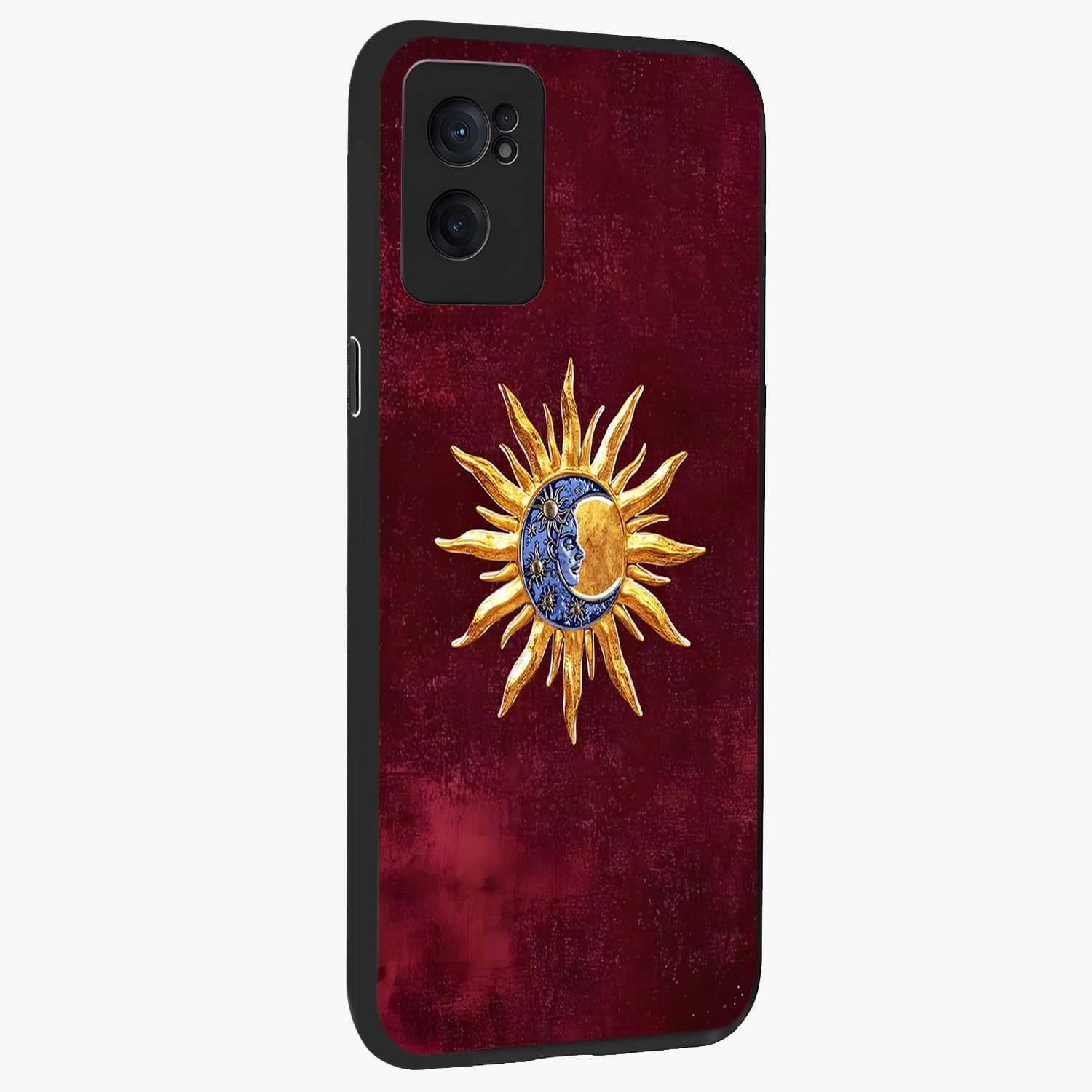 Celestial Unity Charm Glass Case for 1+Nord CE 2  angled mockup showcasing glossy finish and balanced cosmic design