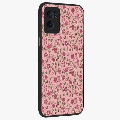 Charming Pink Floral Glass Case for 1+Nord CE 2  angled mockup showcasing glossy finish and elegant bloom detailing