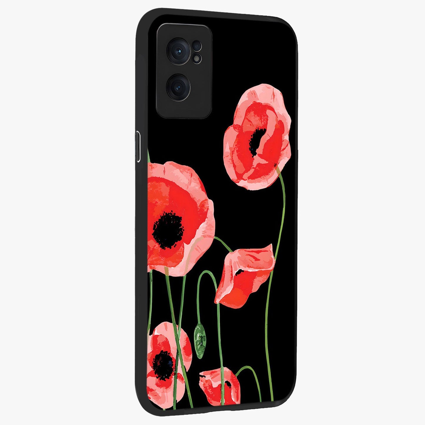 Crimson Garden Dream Glass Case for 1+Nord CE 2  angled mockup showcasing glossy finish and vibrant bloom detailing