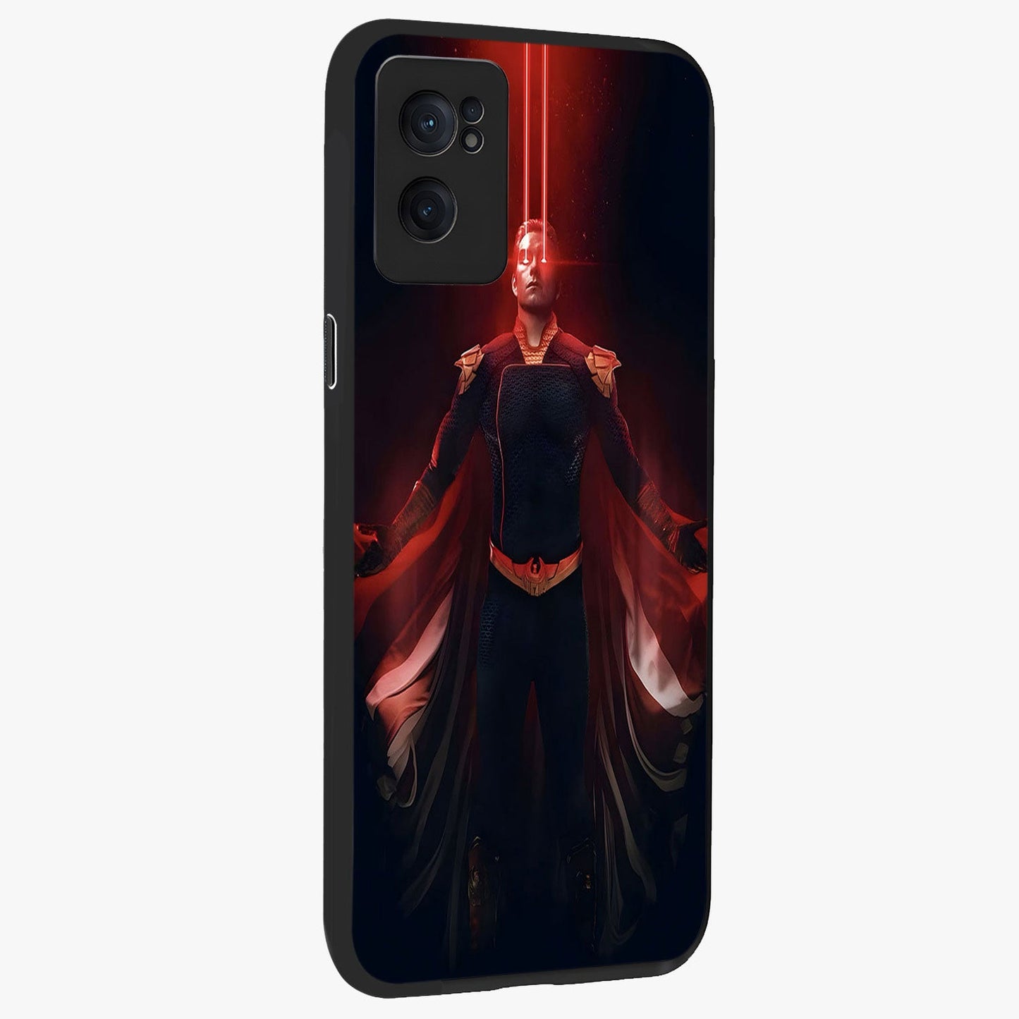 Crimson Vision Ascension Glass Case for 1+Nord CE 2  angled mockup showcasing glossy finish and dramatic artistic detailing
